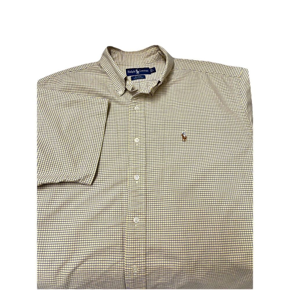 Ralph Lauren Blake 100% Cotton Yellow Check Shirt Sleeve Shirt Size Large